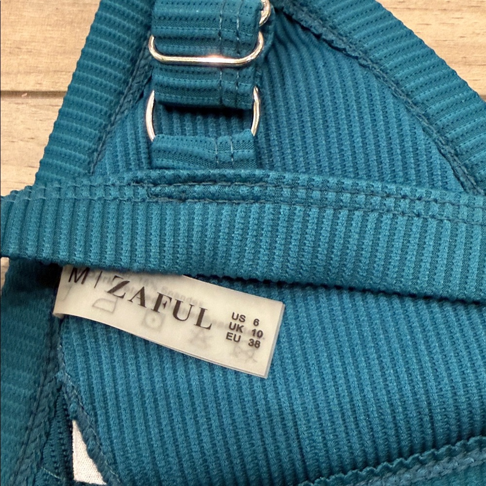 Zaful Teal Ribbed Triangle Bikini Set - Picture 5 of 6